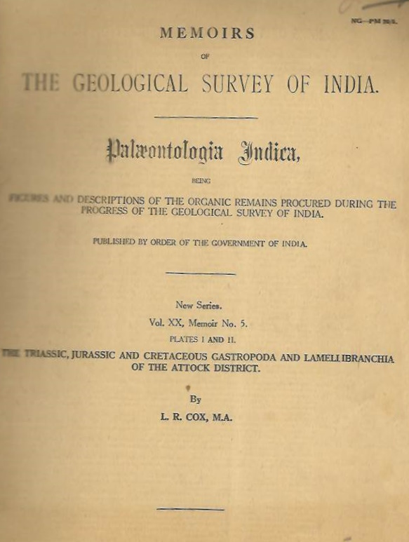 Cox, L.R. - The Triassic, Jurassic and Cretaceous Gastropoda and Lamellibranchia of the Attock District