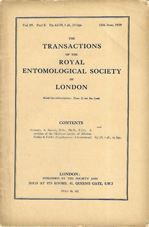 Corbet, A.S. - A Revision of the Malayan Species of <i>Allotinus</i> Felder & Felder (Lepidoptera: Lycaenidae)