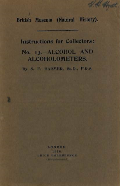 Harmer, S.F. - Instructions for Collectors No. 13: Alcohol and Alcoholometers