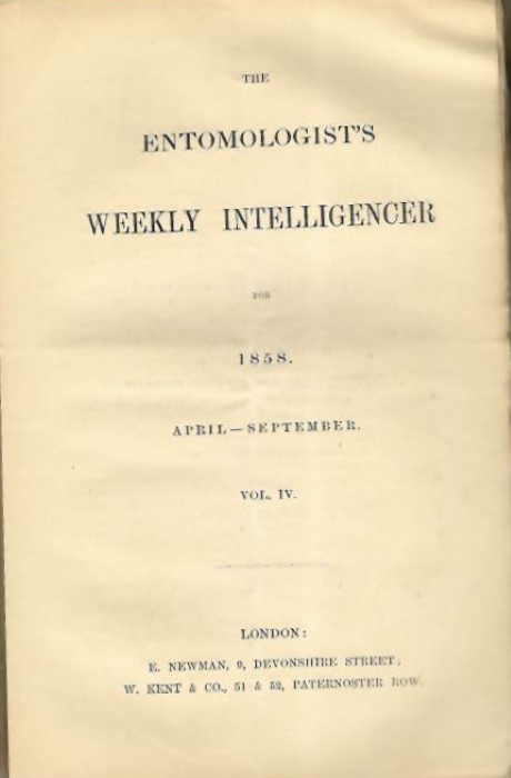 [Stainton, H.T. (Ed.)] - The Entomologist's Weekly Intelligencer. Vol. IV