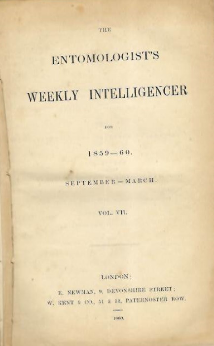 [Stainton, H.T. (Ed.)] - The Entomologist's Weekly Intelligencer. Vol. VII