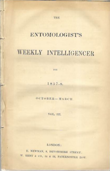 [Stainton, H.T. (Ed.)] - The Entomologist's Weekly Intelligencer. Vol. III