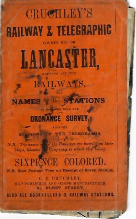  - Cruchley's Railway & Telegraphic Map of Lancashire showing all the Railways & names of stations also the telegraph lines & stations. Improved from the Ordnance Surveys.