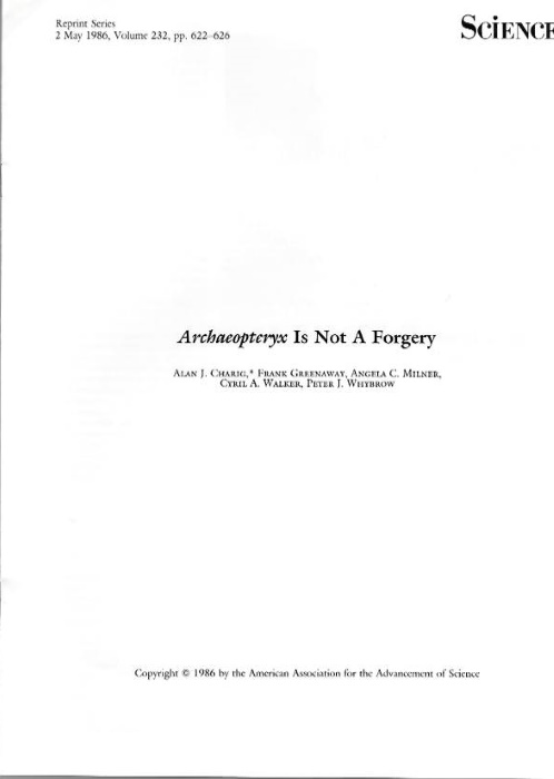 Charig, A.J.; Greenaway, F.; Milner, A.C.; Walker, C.A.; Whybrow, P.J. - Archaeopteryx is not a Forgery