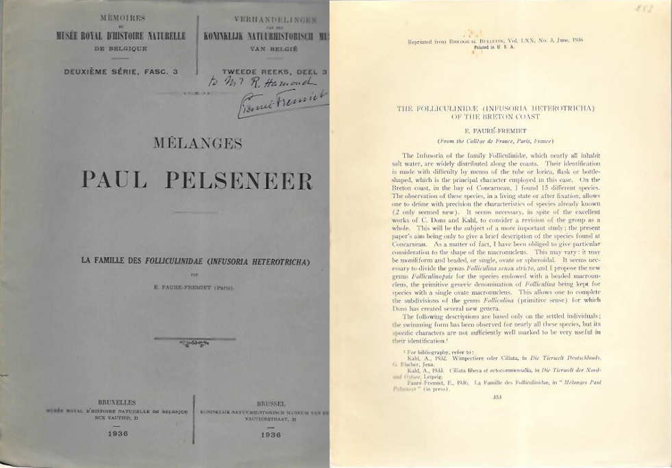 Faure-Fremiet, E. - (1) La Famille des Folliculinidae (Infusoria Heterotricha) [and] (2) The Folliculinidae (Infusoria Heterotricha) of the Breton Coast