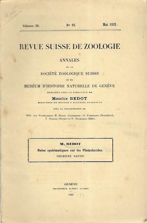 Bedot, M. - Notes systmatiques sur les Plumularides Pts. 1-3