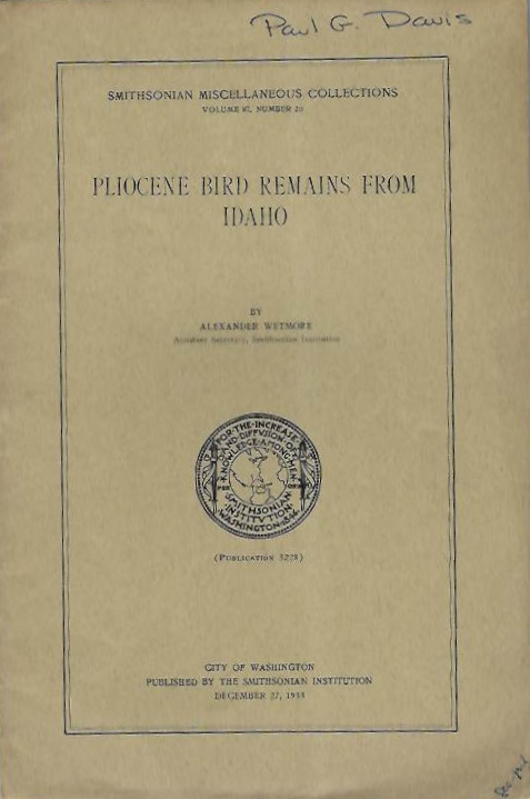 Wetmore, A. - Pliocene Bird Remains from Idaho