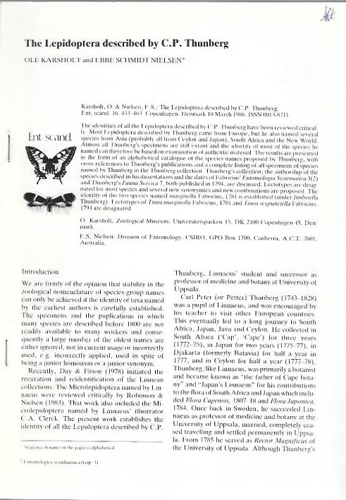 Karsholt, O.; Nielsen, E.S. - The Lepidoptera described by C.P. Thunberg