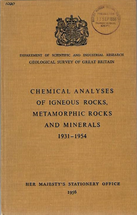 Guppy, E.M.; Sabine, P.A. - Chemical Analyses of Igneous Rocks, Metamorphic Rocks and Minerals 1931-1954