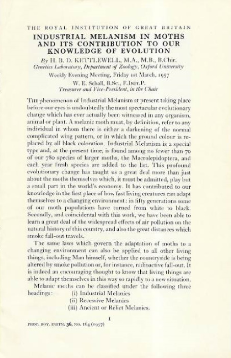 Kettlewell, H.B.D. - Industrial Melanism in Moths and its Contribution to our Knowledge of Evolution
