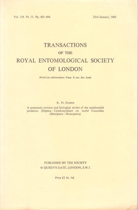 Harris, K.M. - A Systematic Revision and Biological Review of the Cecidomyiid Predators (Diptera: Cecidomyiidae) on world Coccoidea (Hemiptera: Homoptera)