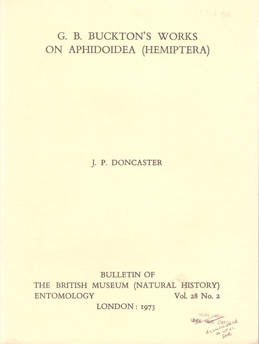 Doncaster, J.P. - G.B. Buckton's Works on Aphidoidea (Hemiptera)