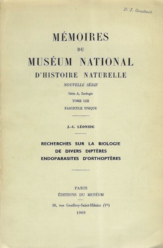 Lonide, J.-C. - Recherches sur la Biologie de Divers Diptres Endoparasites d'Orthoptres