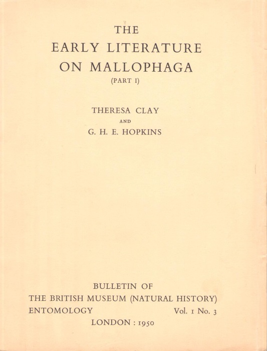 Clay, T.; Hopkins, G.H.E. - The Early Literature on Mallophaga Part 1(Part 1) 1758-62