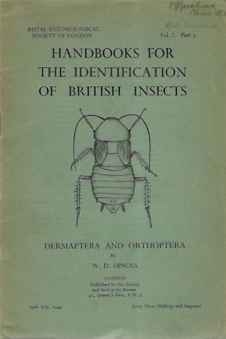 Hincks, W.D. - Dermaptera and Orthoptera (Handbooks for the Identification of British Insects 1/5)