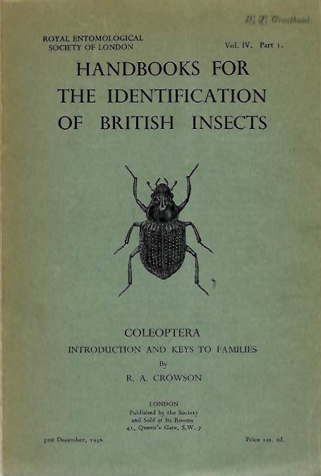 Crowson, R.A. - Coleoptera. Introduction and Key to Families (Handbooks for the Identification of British Insects 4/1)