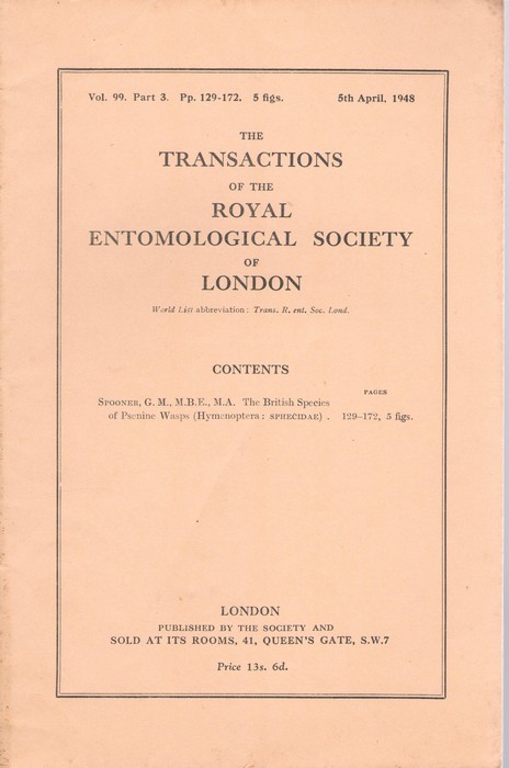 Spooner, G.M. - The British Species of Psenine Wasps (Hymenoptera: Sphecidae)