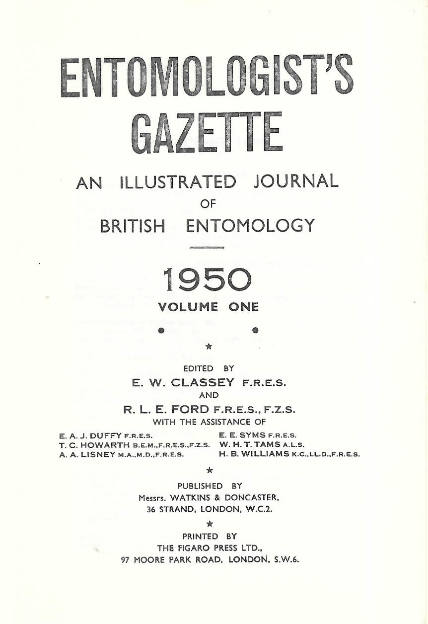  - Entomologist's Gazette. Vol. 1 (1950), Title page and Index