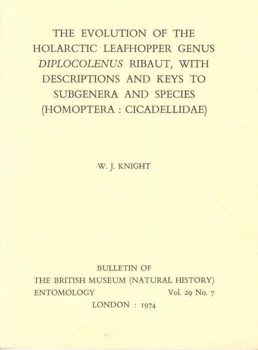 Knight, W.J. - The Evolution of the Holarctic  Leafhopper Genus Diplocolenus Ribaut with Descriptions and Keys to Subgenera and Species (Homoptera: Cicadellidae)