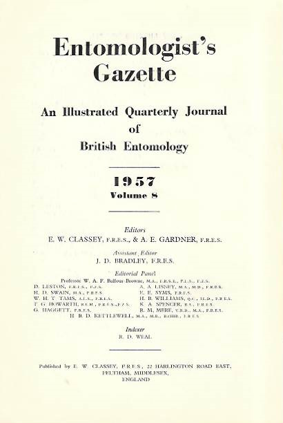  - Entomologist's Gazette. Vol. 8 (1957), Title page