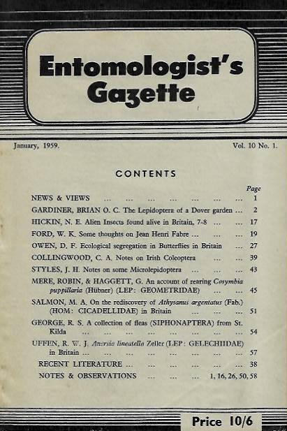  - Entomologist's Gazette. Vol. 10, Part 1 (1959)