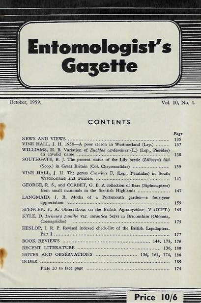  - Entomologist's Gazette. Vol. 10, Part 4 (1959)