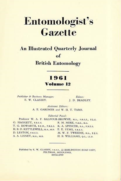  - Entomologist's Gazette. Vol. 12 (1961), Title page
