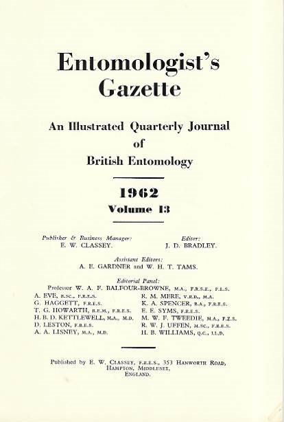  - Entomologist's Gazette. Vol. 13 (1962), Title page