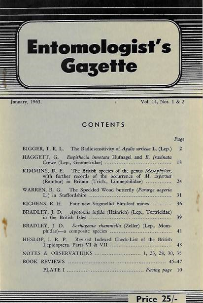  - Entomologist's Gazette. Vol. 14, Parts 1+2 (1963)