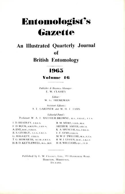  - Entomologist's Gazette. Vol. 16 (1965), Title page and Index