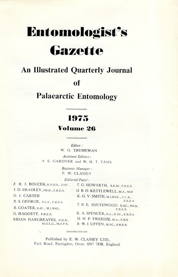  - Entomologist's Gazette. Vol. 26 (1975), Title page and Index