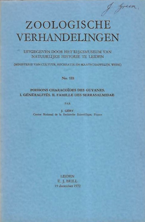 Gry, J. - Poissons Characodes des Guyanes I. Gnralits. II. Famille de Serrasalmidae