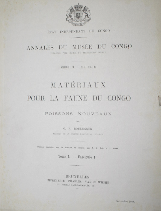 Boulenger, G.A. - Matriaux pour la Faune du Congo. Tome I - Fascicule 1: Poissons nouveaux. Premire Partie. Mormyres