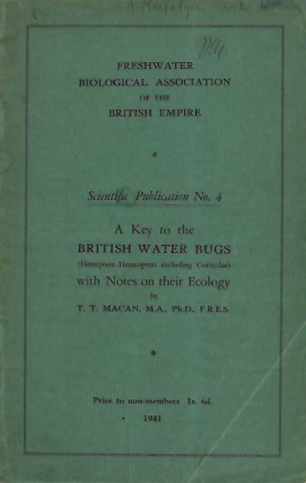 Macan, T.T. - Key to the British Water Bugs:  (Hemipera-Heteroptera excluding Corixidae) with Notes on their Ecology