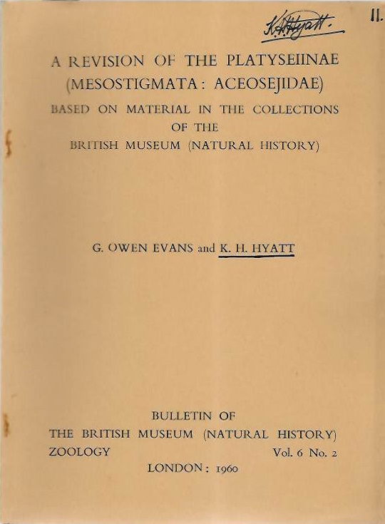 Evans, G.O.; Hyatt, K.H. - A Revision of the Platyseiinae (Mesostigmata: Aceosejidae): Based on Material in the collections of the British Museum (Natural History)