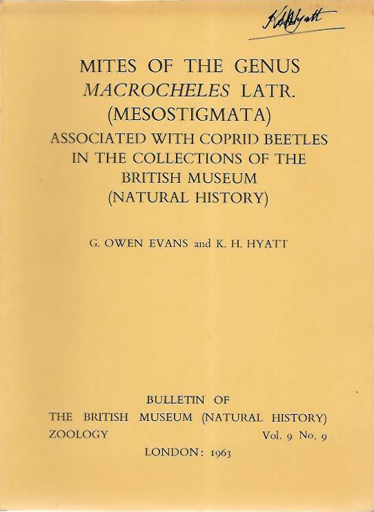 Evans, G.O.; Browning, E. - Mites of the Genus Macrocheles Latr. (Mesostigmata) associated with the Coprid beetles in the collections of the British Museum (Natural History)