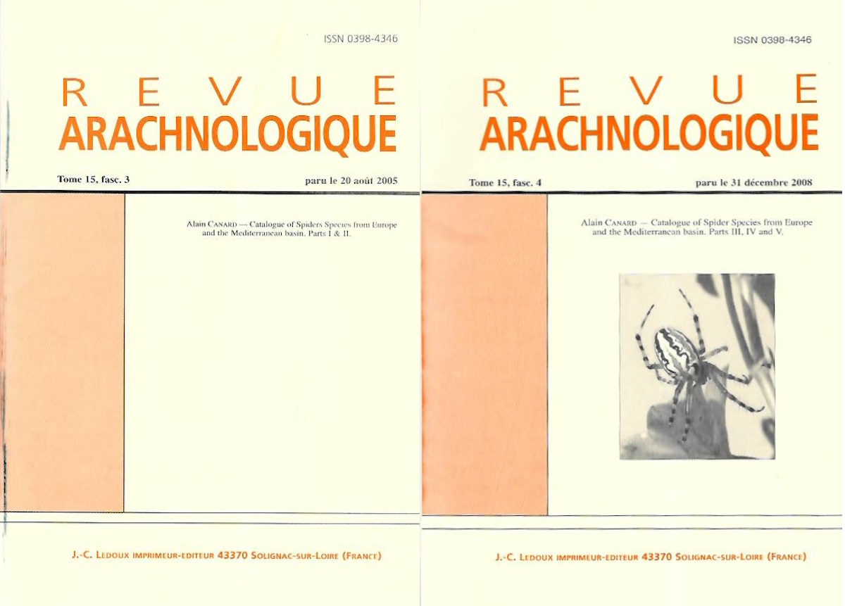 Canard, Alain - Catalogue of Spider Species from Europe and the Mediterranean basin. Pts I-V