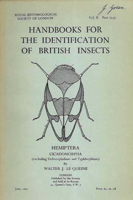 Le Quesne, W.J. - Hemiptera Cicadomorpha (excluding Deltocephalinae and Typhlocybinae) (Handbooks for the Identification of British Insects 2/2a)