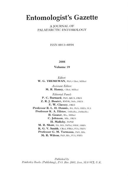  - Entomologist's Gazette. Vol. 59 (2008), Index