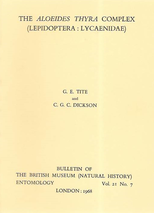 Tite, G.E.; Dickson, E.G.C. - The Aloeides Thyra Complex (Lepidoptera: Lycaenidae)