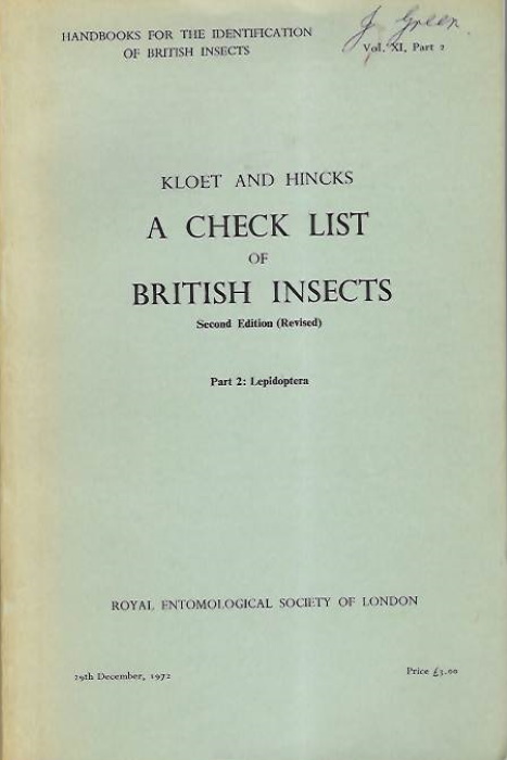 Kloet, G.S.; Hincks, W.D. - A Check List of British Insects. Part 2: Lepidoptera (Handbooks for the Identification of British Insects 11/2)