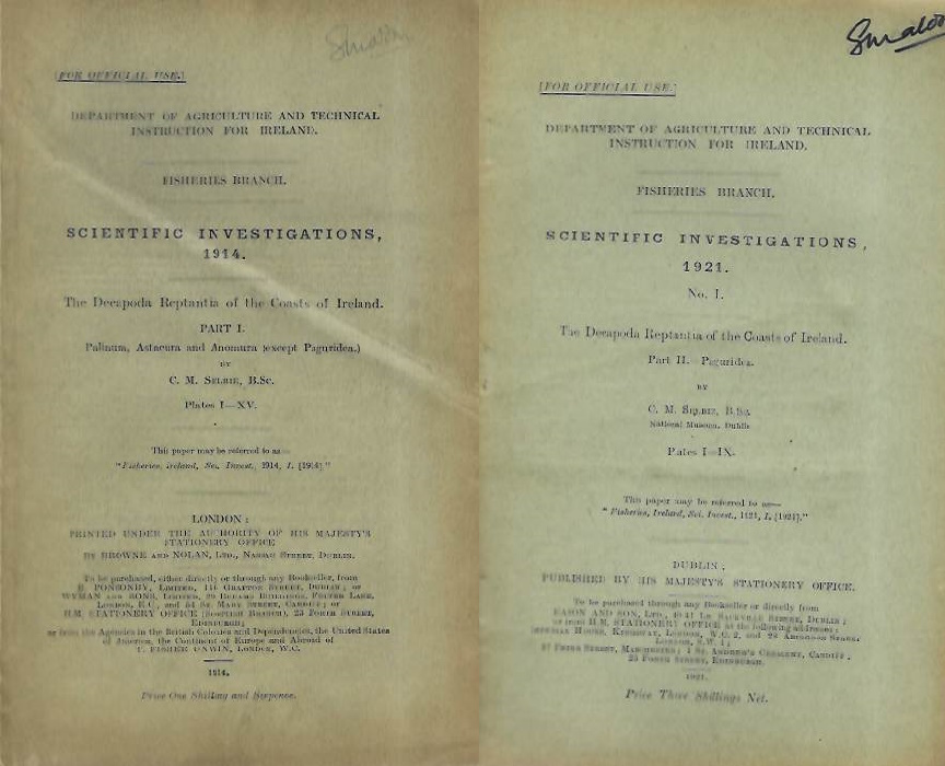 Selbie, C.M. - The Decapoda Reptantia of the Coasts of Ireland Part I+II