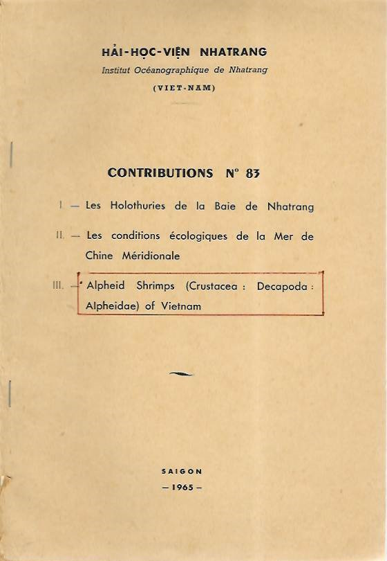 Tiwari, K.K. - Alpheid Shrimps (Crustacea: Decapoda: Alpheidae) of Vietnam