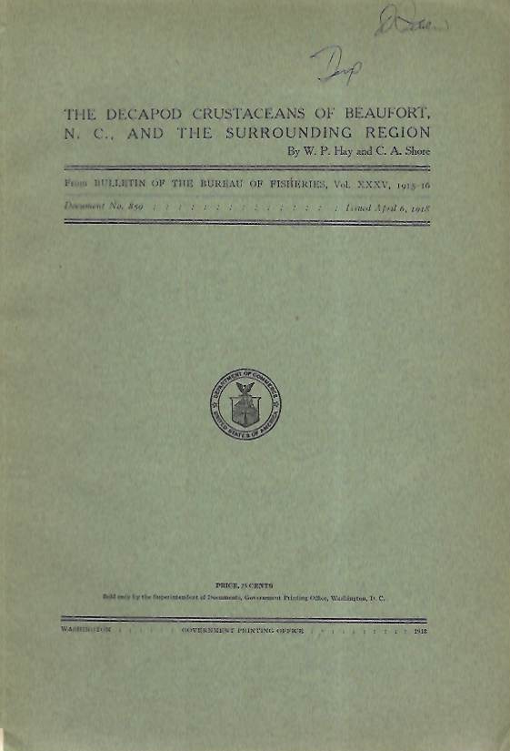 Hay, W.P.; Shore, C.A. - The Decapod Crustaceans of Beaufort, N.C., and the Surrounding Region