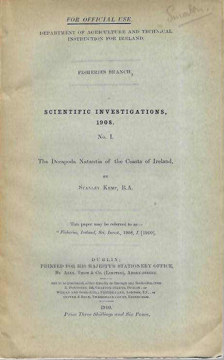 Kemp, S. - The Decapoda Natantia of the Coasts of Ireland