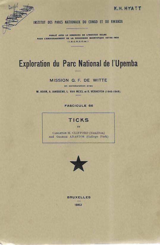 Clifford, C.M.; Anastos, G. - Ticks (Exploration du Parc National de l'Upemba 66)
