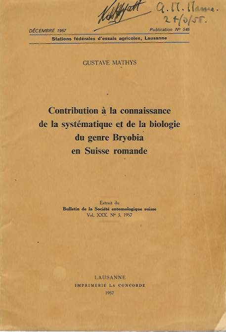 Mathys, G. - Contribution a la connaissance de la systematique et de la biologie du genre <i>Bryobia</i> en Suisse romande