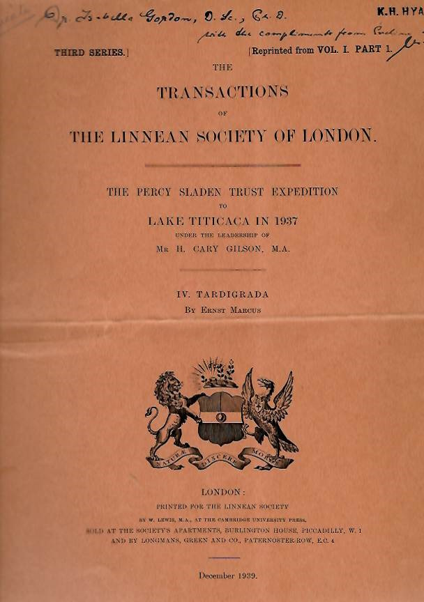 Marcus, E. - The Percy Sladen Trust Expedition to Lake Titicaca in 1937: IV. Tardigrada