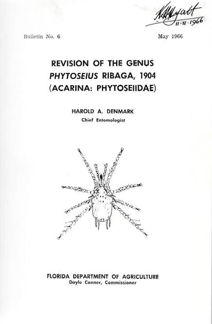 Denmark, H.A. - Revision of the Genus <i>Phytoseius</i> Ribaga 1904 (Acarina: Phytoseiidae)