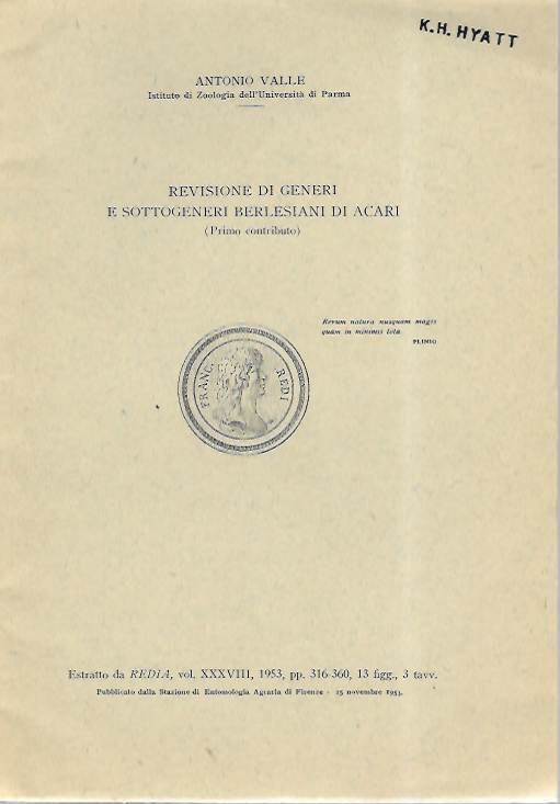 Valle, Antonio - Revisione di Generi e Sottogeneri Berlesiani di Acari (Primo contributo)